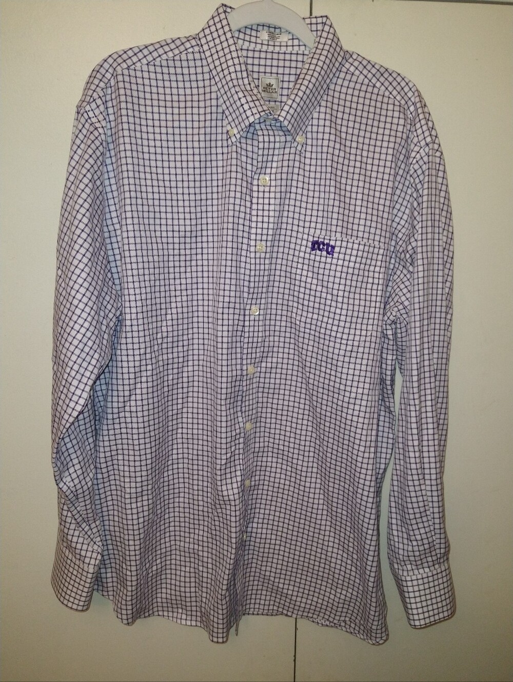 Peter Millar TCU Horned Frogs NCAA Nanoluxe Tattersall Check Shirt Men's sz XL.